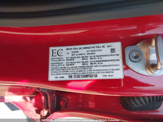 5YJ3E1EA6MF062158 Tesla MODEL 3