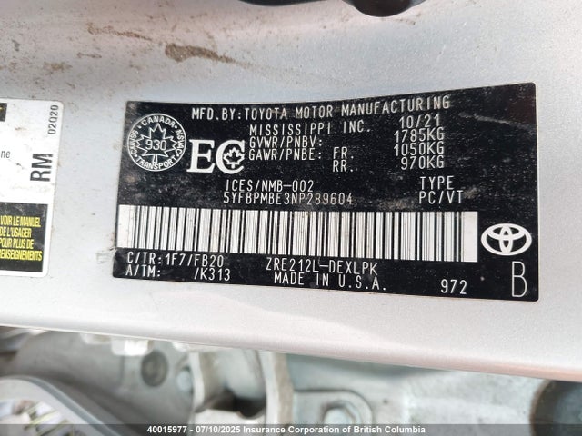 Toyota 2zr-fae 2022 5YFBPMBE3NP289604 Image 9