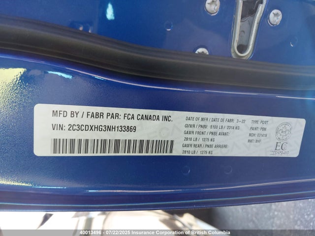 2C3CDXHG3NH133869 Dodge 2022