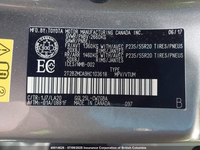 2T2BZMCA9HC103618 Lexus RX