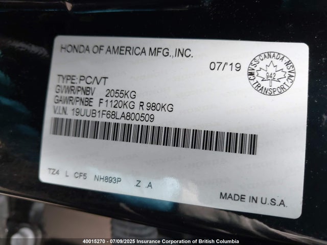 19UUB1F68LA800509 Acura k24w7