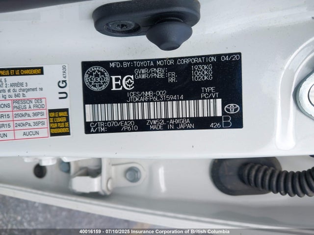 JTDKARFP6L3159414 Toyota 2zr-fxe+1nm+1sm