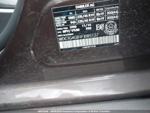 WDCTG4GB1FJ085127 Mercedes-Benz 2015