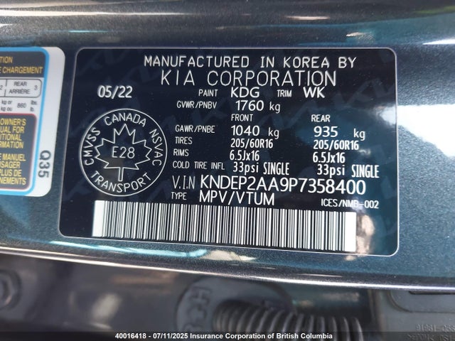 KNDEP2AA9P7358400 KIA nu