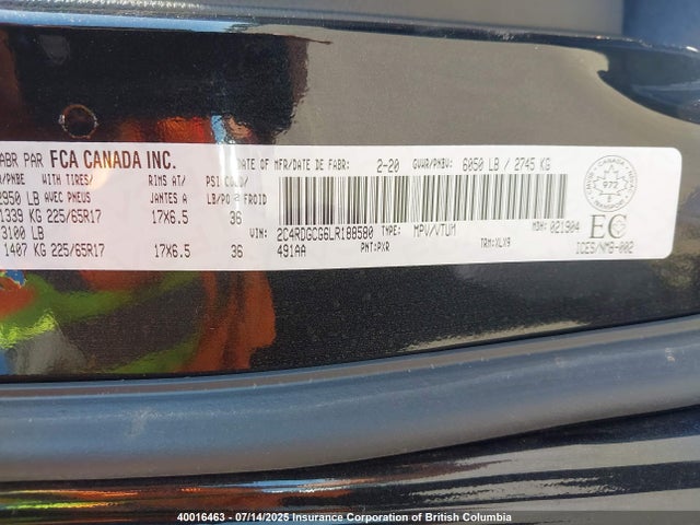 2C4RDGCG6LR188580 Dodge 2020