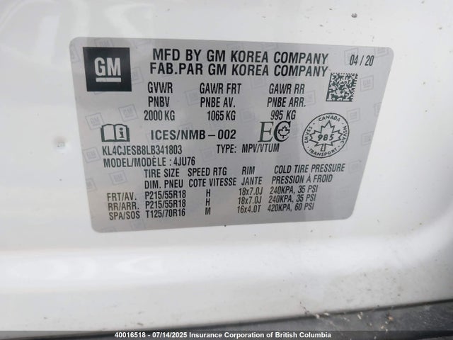 Buick luv: mfi, variable valve timing, alum, e85 max 2020 KL4CJESB8LB341803 Image 9