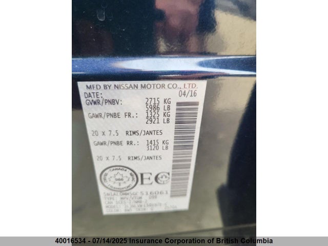 5N1AL0MM5GC516061 Infiniti 2016