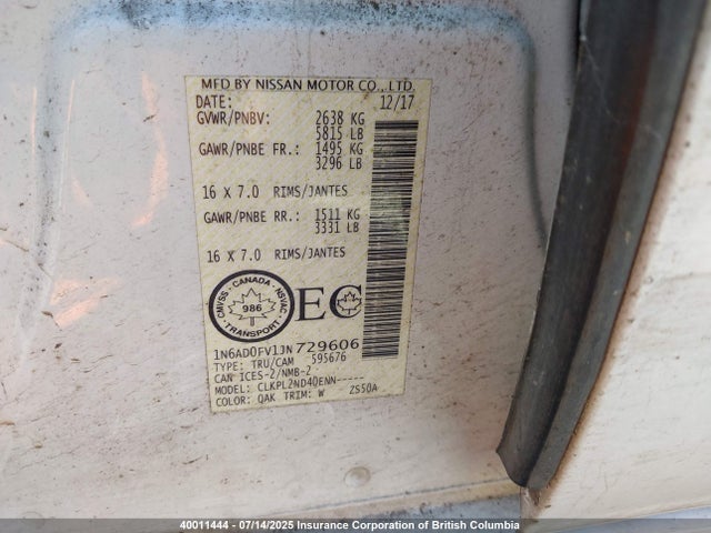 1N6AD0FV1JN729606 Nissan 2018