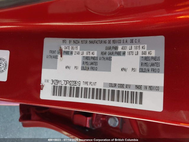 3MZBM1L70FM233519 Mazda pe