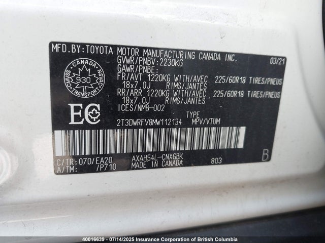2T3DWRFV8MW112134 Toyota a25a-fxs, 3nm+4nm(ni)