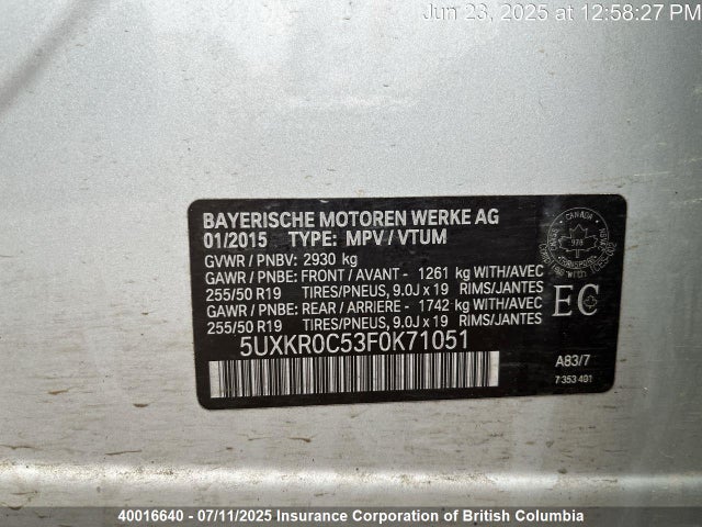 5UXKR0C53F0K71051 BMW 2015