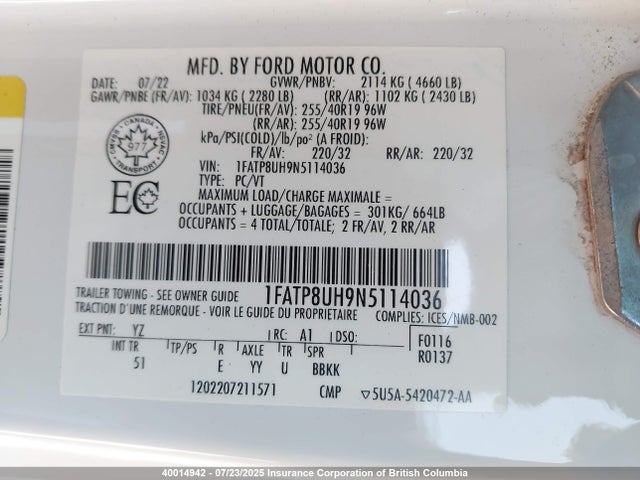 Ford 4v 2022 1FATP8UH9N5114036 Image 9