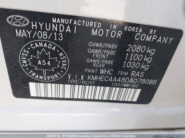Продажа на аукционе авто 2013 Hyundai Sonata Hybrid Hybrid, vin: KMHEC4A48DA078088, номер лота: 40016710