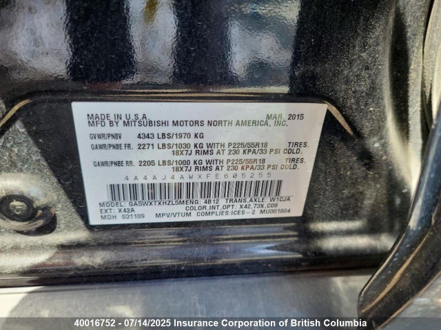 Mitsubishi dohc mivec 2015 4A4AJ4AWXFE605255 Image 7