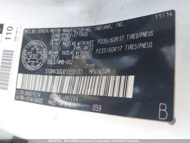 Toyota 2gr-fks 2015 5TDKK3DCXFS558131 Image 9