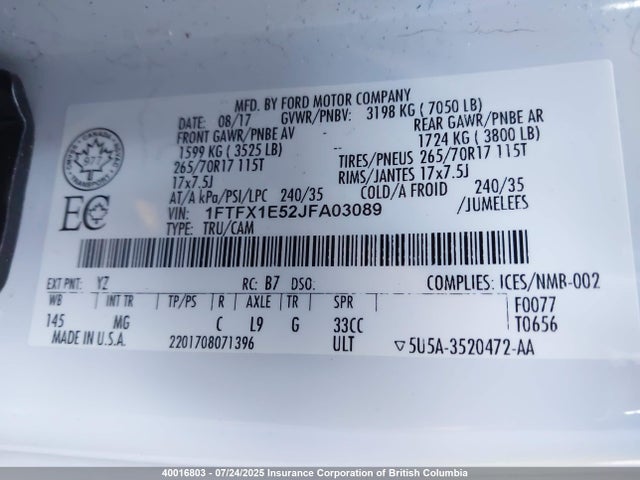 Ford 5.0l 4v 2018 1FTFX1E52JFA03089 Image 19