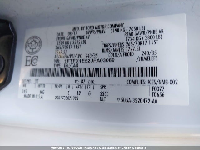 Ford 5.0l 4v 2018 1FTFX1E52JFA03089 Image 9