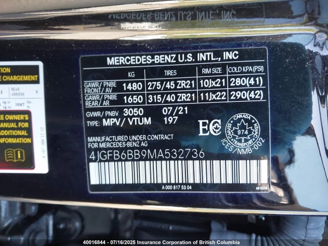 4JGFB6BB9MA532736 Mercedes-Benz m256