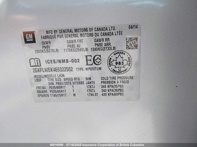 2GKFLWEK4E6322562 GMC lea - flex fuel (gas/alc), aluminum, high output