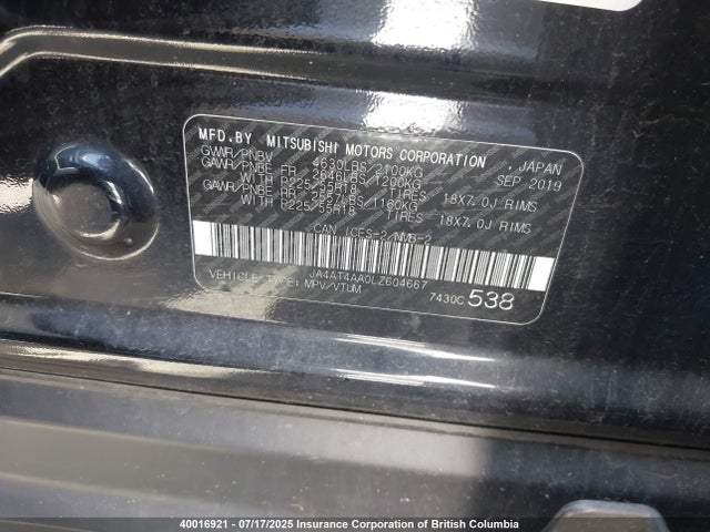 JA4AT4AA0LZ604667 Mitsubishi tc/ic mivec