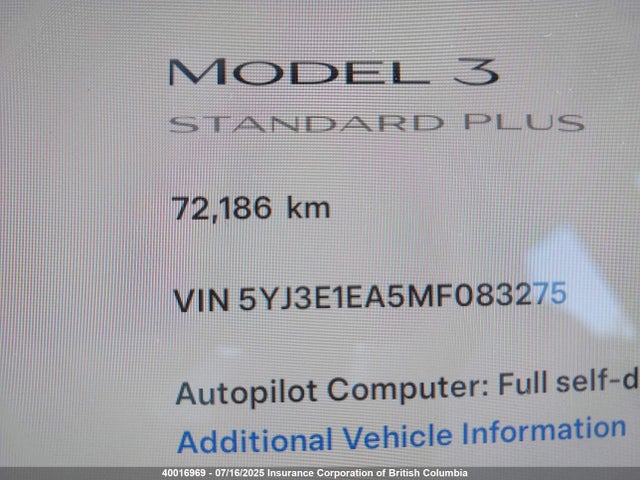5YJ3E1EA5MF083275 Tesla MODEL 3