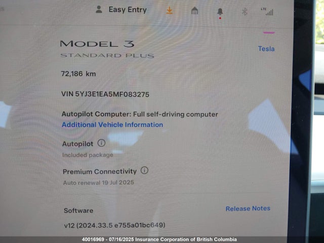5YJ3E1EA5MF083275 Tesla MODEL 3