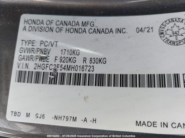 Honda k20c2 2021 2HGFC2F54MH016723 Image 9