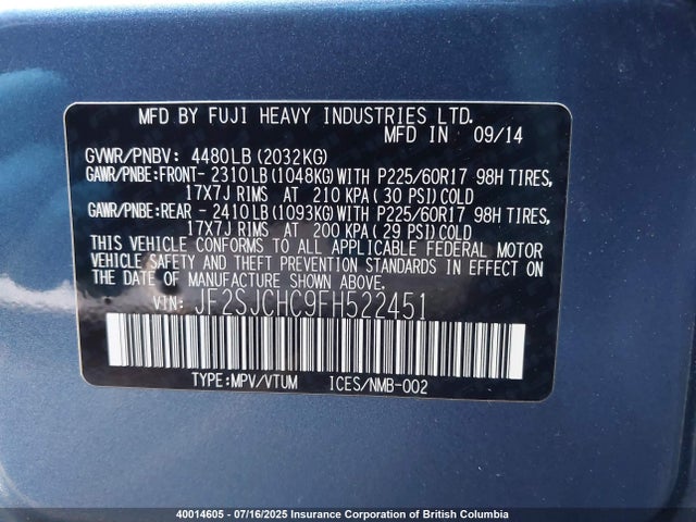 JF2SJCHC9FH522451 Subaru 2.5na c0