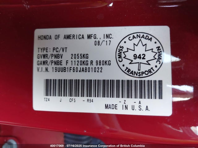 19UUB1F60JA801022 Acura k24w7