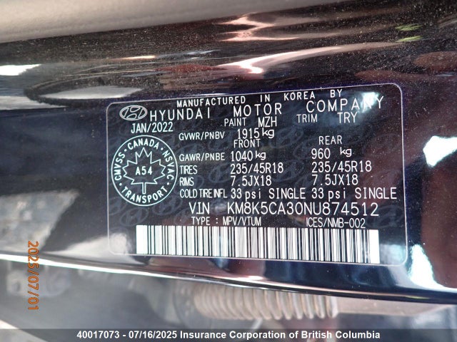 Hyundai t-gdi gamma ii 2022 KM8K5CA30NU874512 Image 18