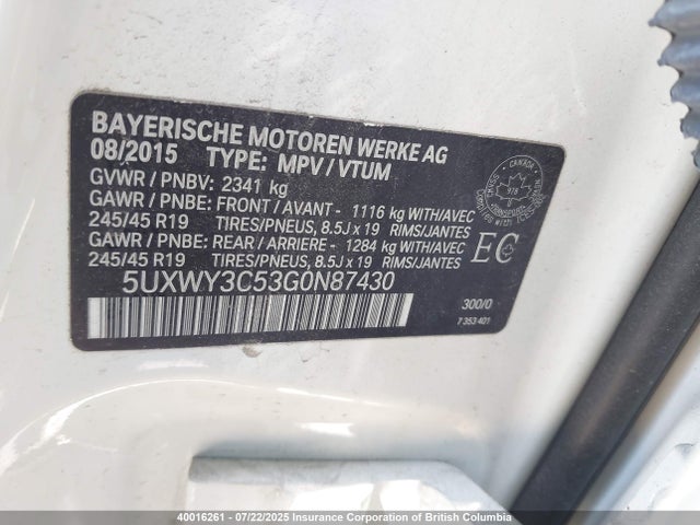 5UXWY3C53G0N87430 BMW X3