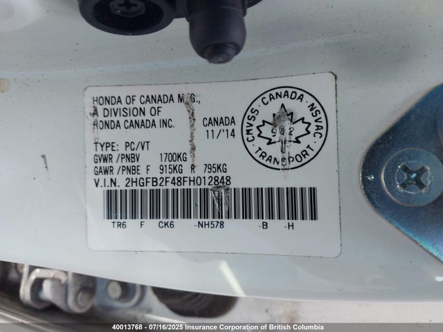 2HGFB2F48FH012848 Honda r18z1