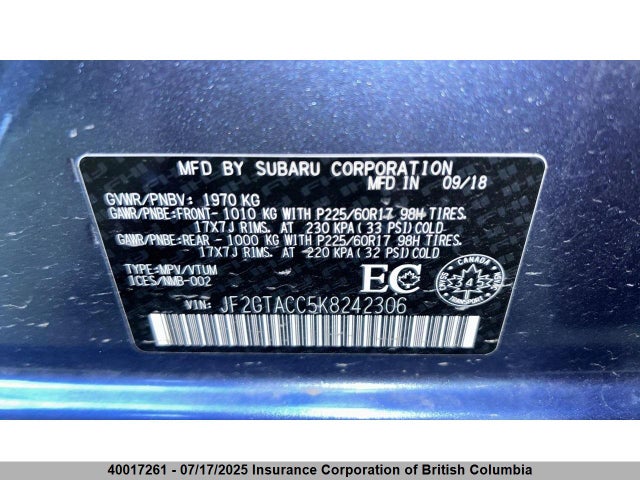 JF2GTACC5K8242306 Subaru naturally aspirated