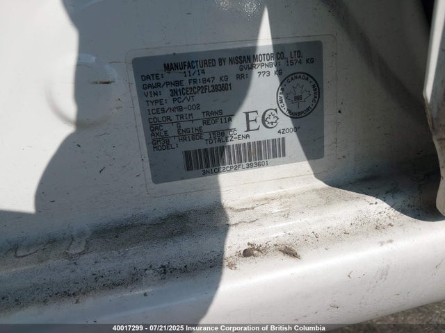 Aukcja sprzedaży 2015 Nissan Versa, vin: 3N1CE2CP2FL393601, numer aukcji: 40017299
