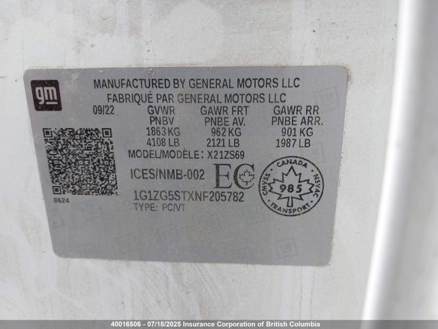 1G1ZG5STXNF205782 Chevrolet lfv - direct injection, variable valve timing, gen 1 gmna