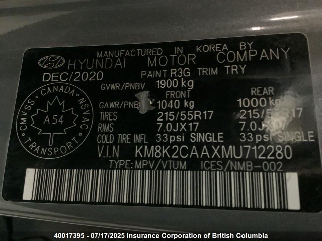 KM8K2CAAXMU712280 Hyundai mpi nu