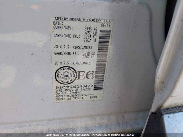 5N1AZ2MS7KN148472 Nissan Murano