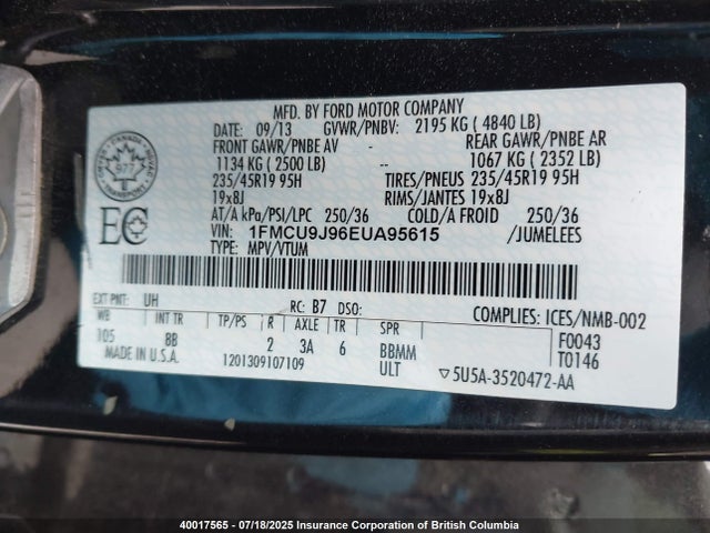 1FMCU9J96EUA95615 Ford Escape