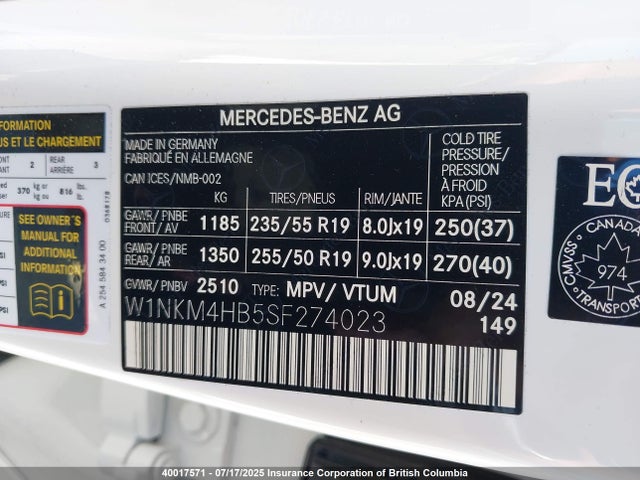 W1NKM4HB5SF274023 Mercedes-Benz m254
