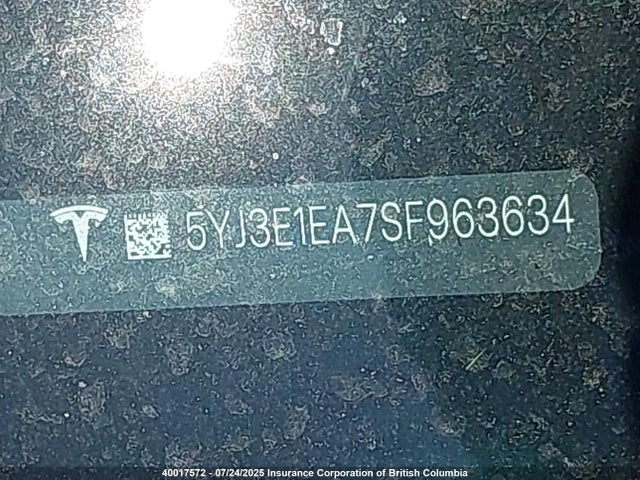 5YJ3E1EA7SF963634 Tesla MODEL 3
