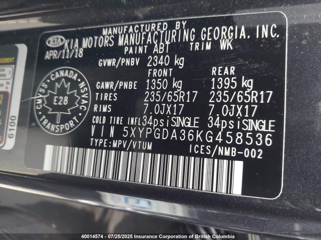 5XYPGDA36KG458536 KIA gdi theta-ii