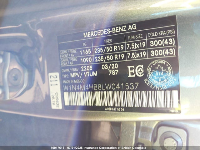 W1N4M4HB8LW041537 Mercedes-Benz m260