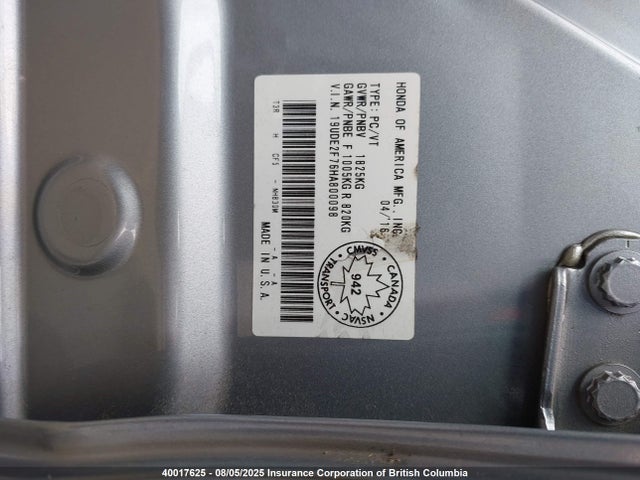 Acura k24v7 2017 19UDE2F76HA800098 Image 9
