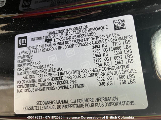 1GKS2GRD5SR234350 GMC l84