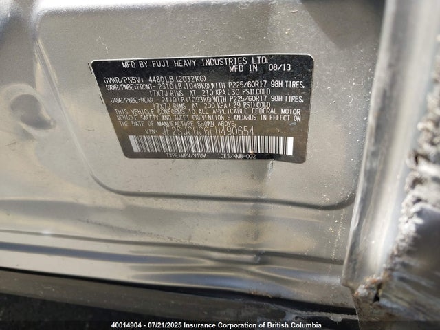 JF2SJCHC6EH490654 Subaru 2.5na c0