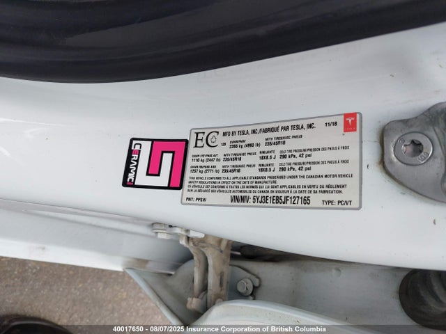 5YJ3E1EB5JF127165 Tesla MODEL 3