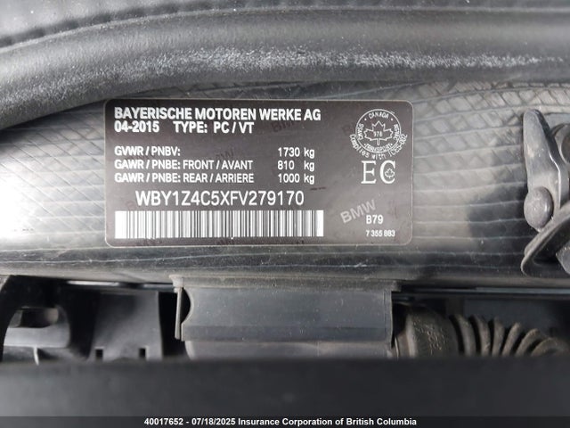 WBY1Z4C5XFV279170 BMW 2015