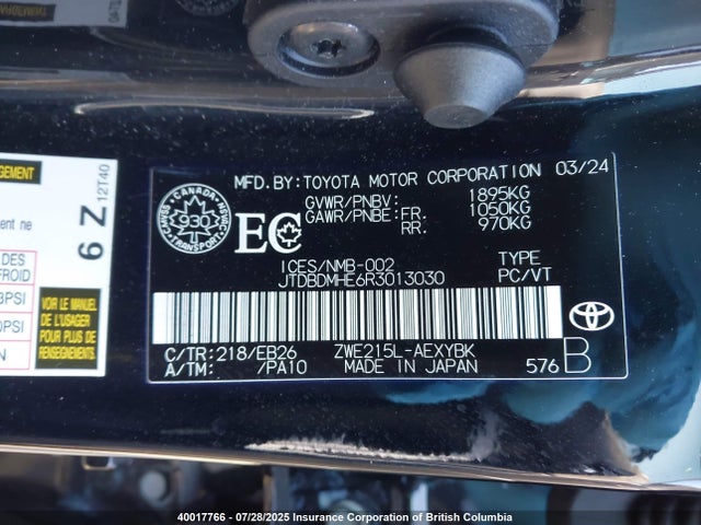 JTDBDMHE6R3013030 Toyota 2zr-fxe
