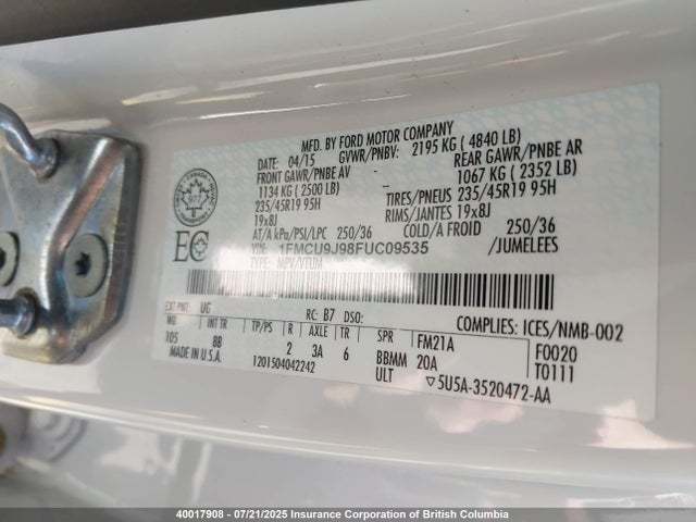Ford 2015 2015 1FMCU9J98FUC09535 Image 9