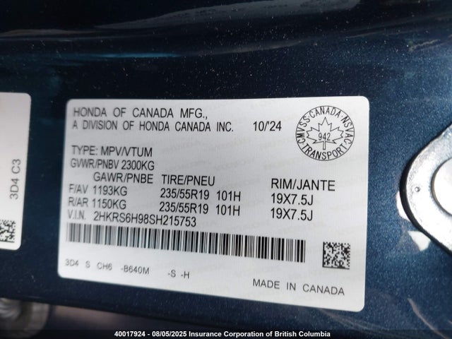 2HKRS6H98SH215753 Honda lfc3